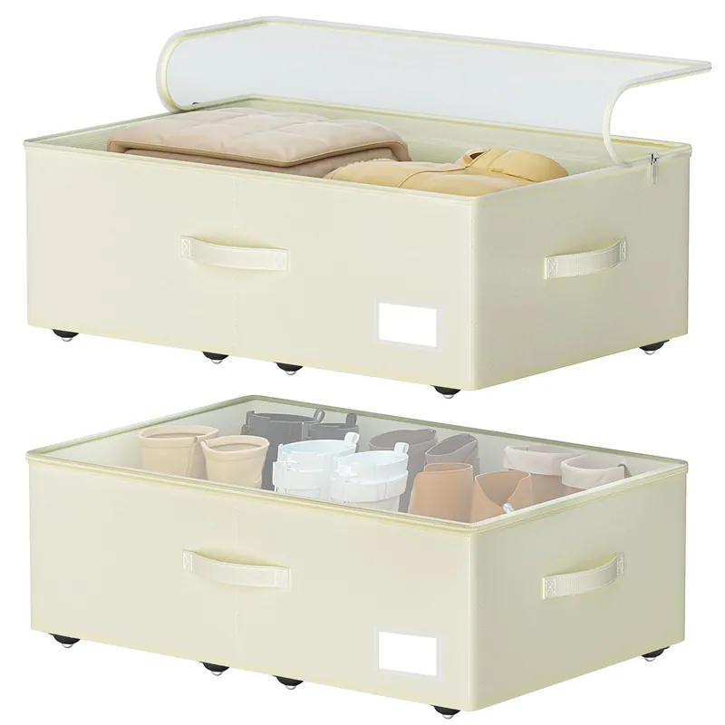 EE-RoomWorld Under Bed Storage with Wheels, No Assemble Required 10 inches height Under Bed Storage bins,Large capacity Rolling Underbed Shoe Storage containers,dorm underbed storage drawers