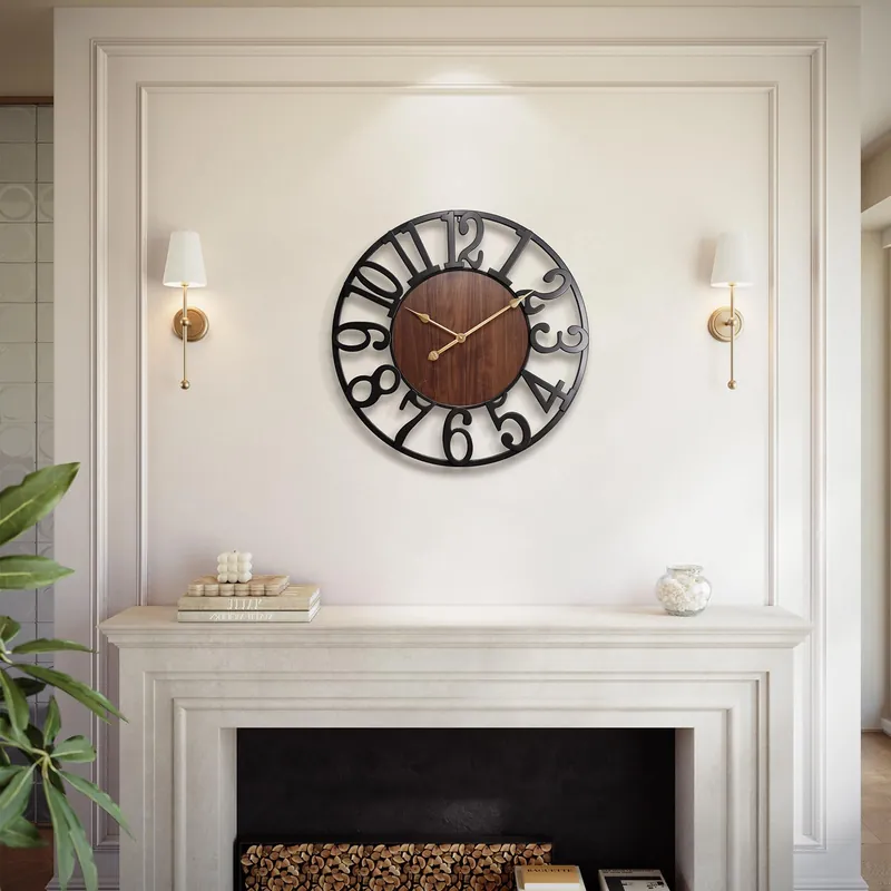 Vantic 24 Inch Large Wall Clock, Arabic Numeral Wood Oversized Wall Clocks for Living Room Decor, Farmhouse, Bedroom and Kitchen, Completely Silent, Non Ticking, Battery Operated