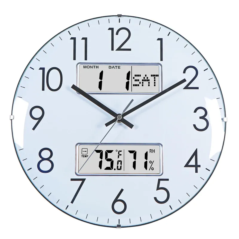 Nbdeal 13-Inch Analog Silent Wall Clock with Calendar Temperature & Humidity (White)
