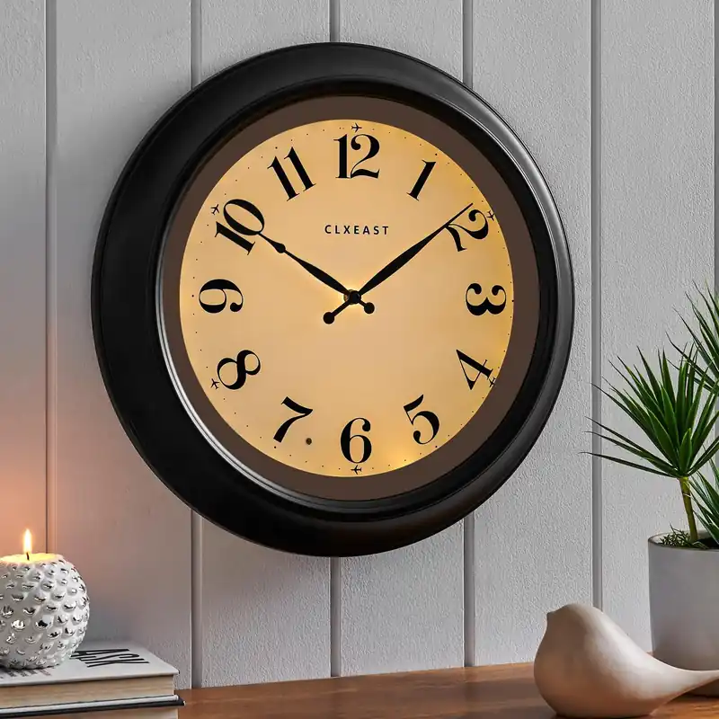 CLXEAST 18 Inch Large Illuminated Wall Clock with AI Smart Night Light Sensor,Modern Farmhouse Wall Clocks for Living Room,Bedroom, Kitchen, Home Office,Oil Rubbed Bronze Black