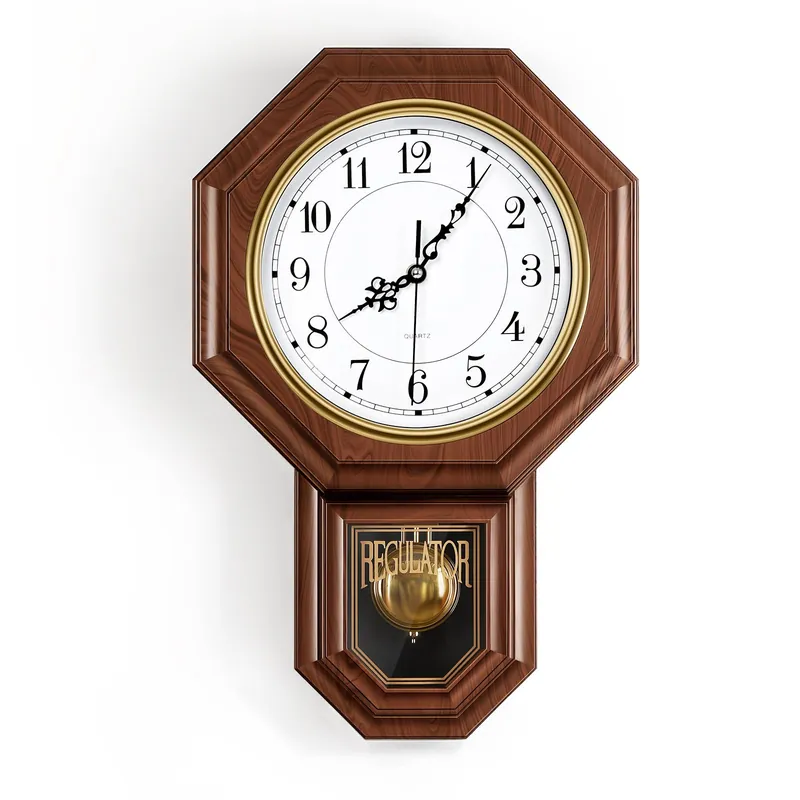 KANEODOT Pendulum Wall Clock Battery Operated, Imitation Wood Plastic Regulator Clock with Pendulum,Vintage Decorative Wall Clocks for Living Room,Farmhouse,Office,Bedroom,Kitchen,Wall Decor