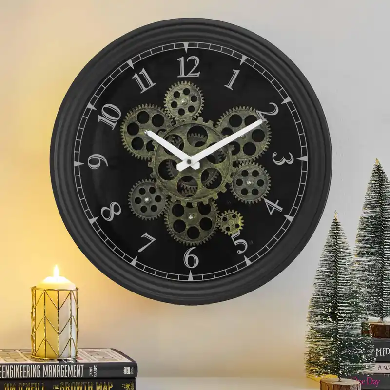 CLXEAST 15 Inch Real Moving Gear Wall Clock, Vintage Industrial Steampunk Metal Wall Clocks for Living Room Decor,Kitchen, Home Office,House Warming Gifts New Home