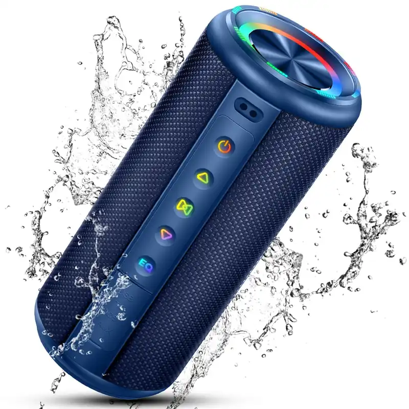 Portable Bluetooth Speaker, Bluetooth 5.4 Wireless Speaker with 20W HD Loud Stereo Sound, 20H Playtime, IP7 Waterproof, LED Lights, TWS Pairing, Built-in Mic, for Outdoor, Party, Home, Gift, Blue