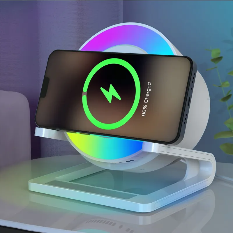 doopo Night Lights Bluetooth Speaker,Wireless Charger 15W with Phone Holder, Touch Control Bedside Lamp Dimmable with Dynamic Colored Music Light, Gifts for Teenage Girls Boys Room Decor