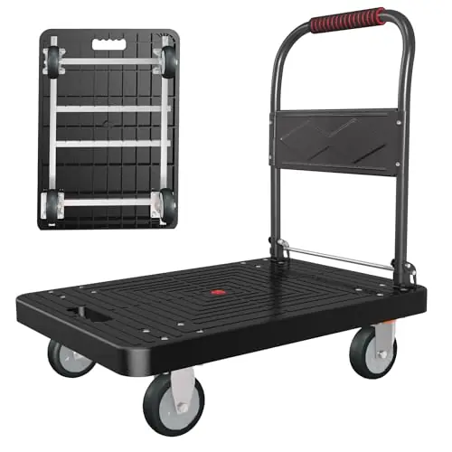 Platform Truck, Foldable Handcart with Swivel Wheel 34"x22" Heavy-Duty Push Dolly Cart