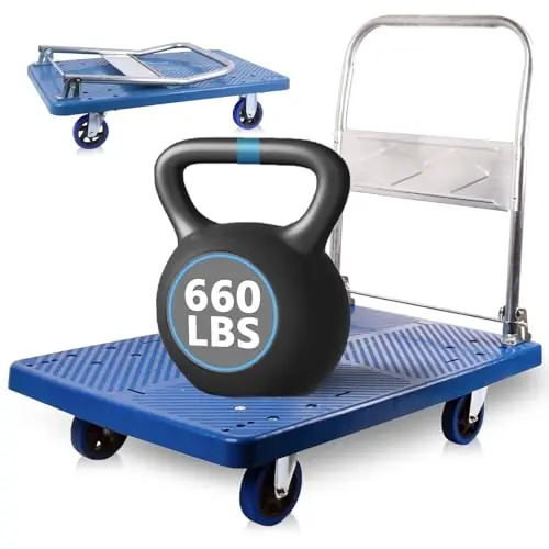 Foldable Push Cart Dolly 660 lbs, Capacity Heavy Duty Moving Platform Trucks Hand Cart with 360