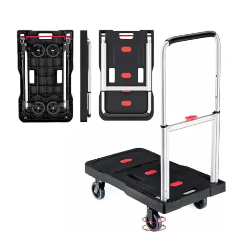 Portable Push cart Dolly with Adjustable Handle for Auto, Luggage, Personal, Travel, Moving Shopping and Office Use