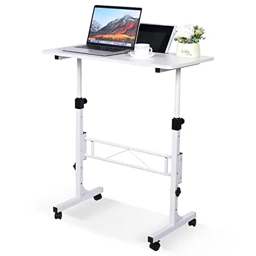 Standing Desk Adjustable Height, Mobile Stand Up Desk with Wheels Small Computer Desk Rolling Desk
