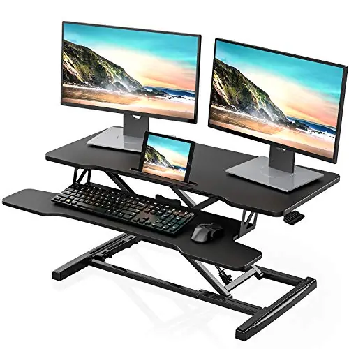 Height Adjustable Standing Desk 36” Wide Sit to Stand Converter Stand Up Desk Tabletop Workstation for Laptops