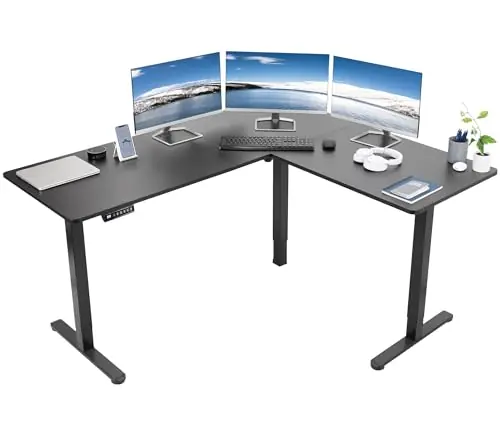Corner Standing Desk, 63 x 55 inch Reversible L-Shaped Workstation, Electric Height Adjustment, Home, Office