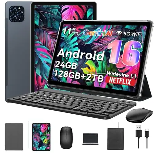Tablet 2026 World‘s First Android 16 Tablet with Gemini AI, 11 Inch FHD Display, 24GB RAM 128GB ROM /2TB TF