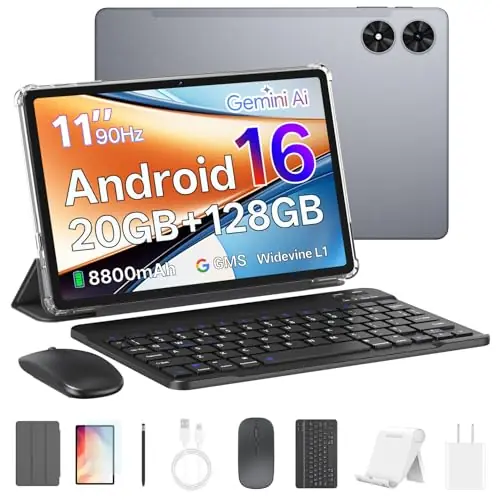 Android 16 Tablet with Keyboard, 11 Inch Tablet with Octa-Core & Gemini AI