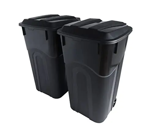 32 Gallon Wheeled Outdoor Garbage Can with Attached Snap Lock Lid and Heavy-Duty Handles