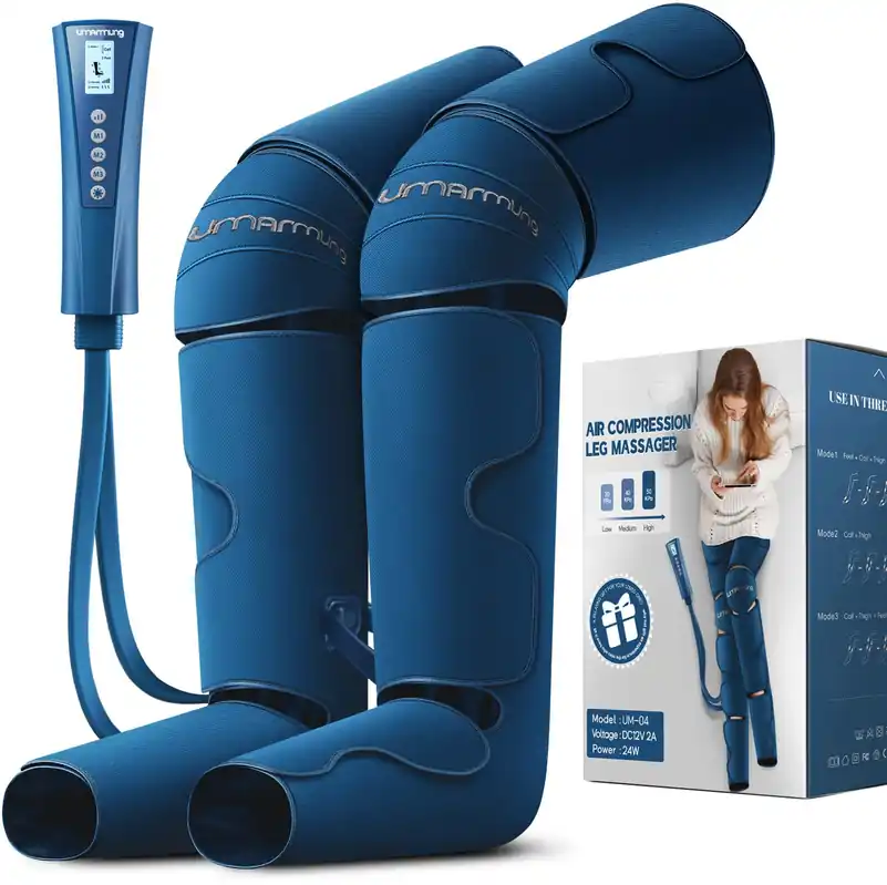 Air Compression Leg Massager with Heat - Ideal Christmas, Mother‘s Day and Father‘s Day Gifts for Men, Women, Dad, Mom - Relieves Foot and Knee Pain, Eases Varicose Veins, Cramps, Swelling and Edema