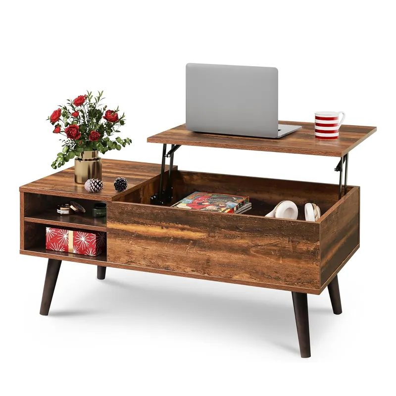 WLIVE Lift Top Coffee Table for Living Room,Small Coffee Table with Storage, Adjustable Shelf and Storage Compartment, Mid Century Modern Living Room Table, Wood, Rustic Brown