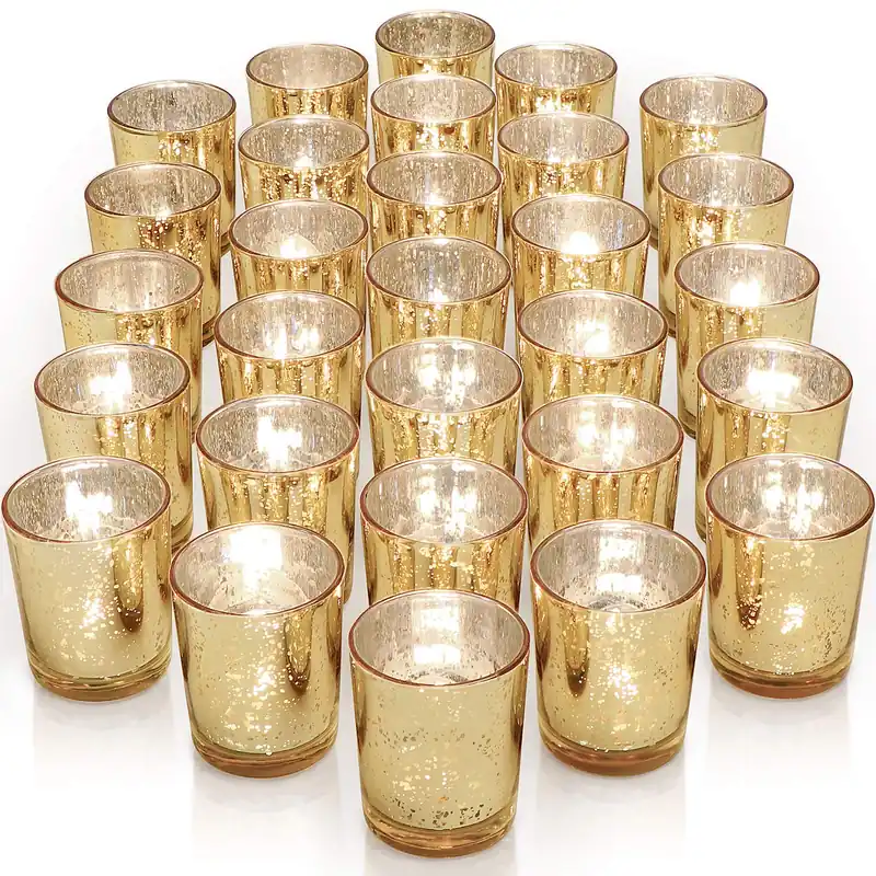 LETINE Gold Votive Candle Holders Set of 36 - Speckled Mercury Gold Glass Candle Holder Bulk - Ideal Spring Summer Decor for Wedding Centerpiece Table,Valentine‘s Day Decorations Indoor