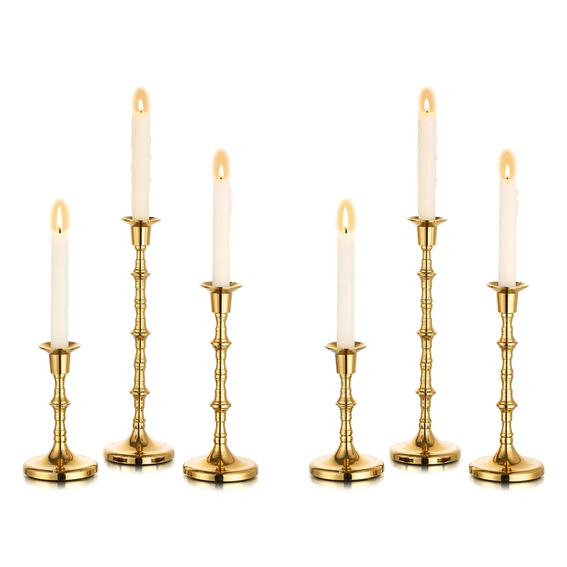 Nuptio Gold Candle Holders for Candlestick Set of 6 Tall Taper Candle Stick Holders for Fall Thanksgiving Christmas Living Room Fireplace Dinner Table Cafe Table Decor