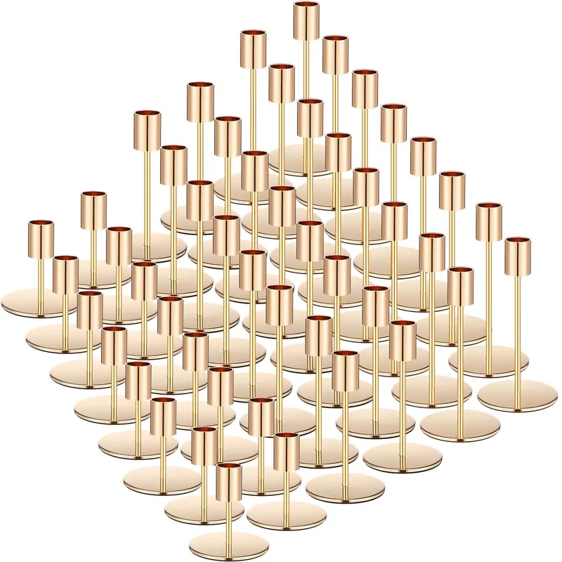 Sieral Candle Holders Bulk Taper Candlesticks Holders Set Modern Decorative Metal Candelabras for Wedding Anniversary Home Dinning Table Centerpiece Xmas Party Decor(Gold,48 Pcs)