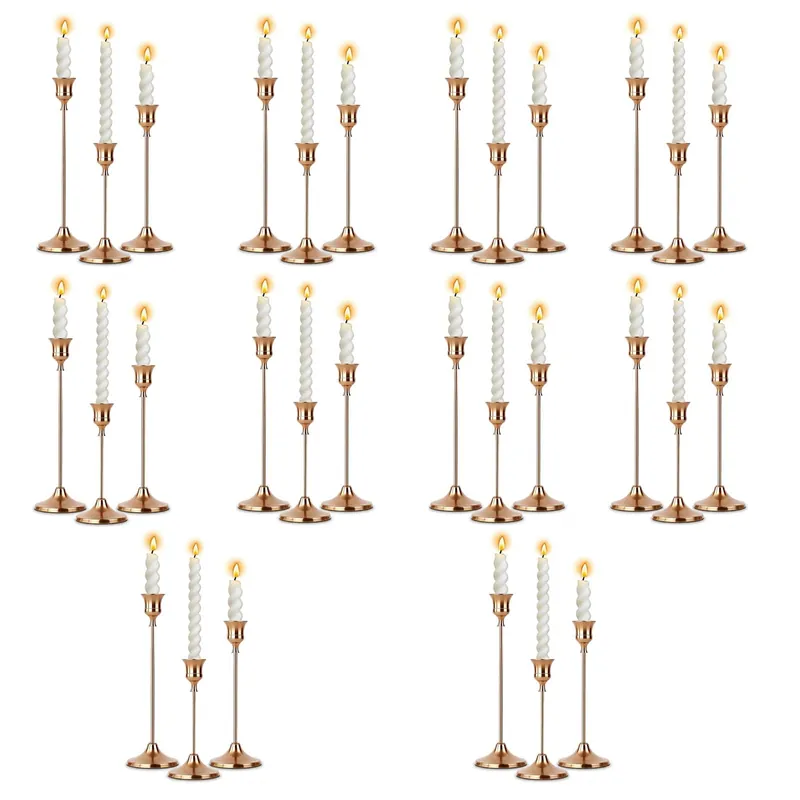 10 Sets Candle Holder Rose Gold Candlestick Holders - HearthLume Vintage Modern Metal Taper Candle Holders, Decorative Centerpiece for Table Mantel, Wedding Kitchen Home Decor, Wedding Gift,30Pcs