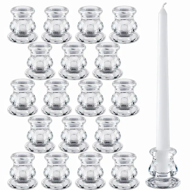 JONERAY 18PCS Taper Candle Holders Bulk,Clear Glass Candlestick Holders,Glass Candle Holder for Wedding Party,Festival Decoration
