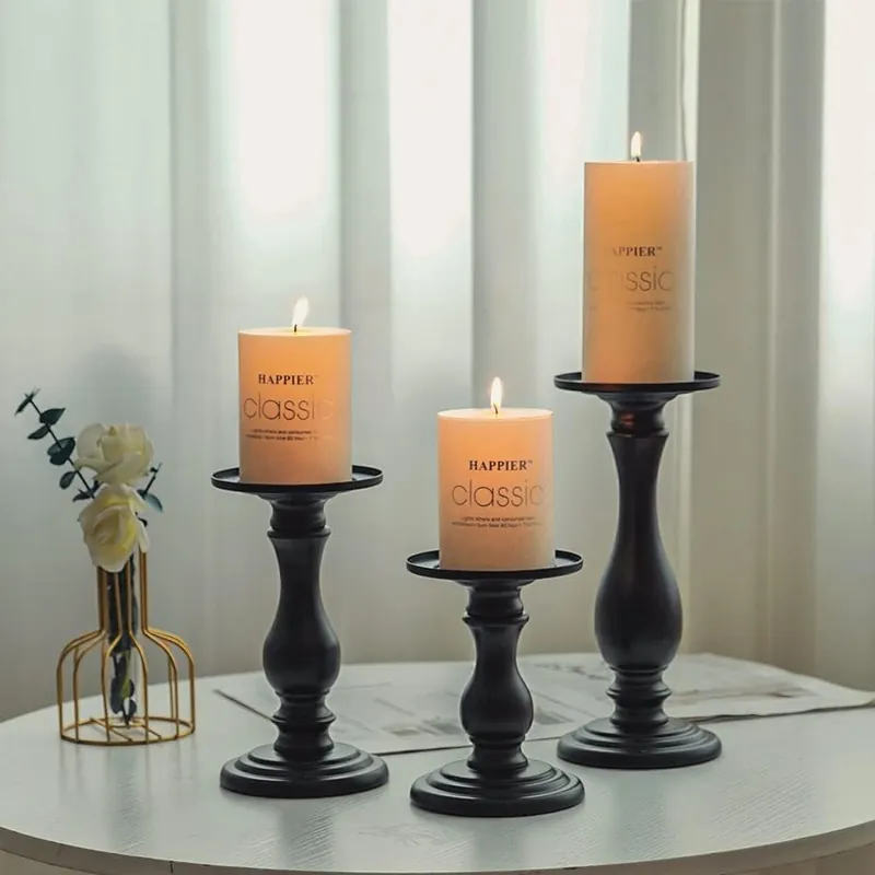 Matte Black Pillar Candle Holders Set of 3-10", 8", 6”H Candlestick Candle Holder Stand, Mother‘s Day Home Decor Gift for Fireplace/Table Centerpiece/Rustic/Farmhouse