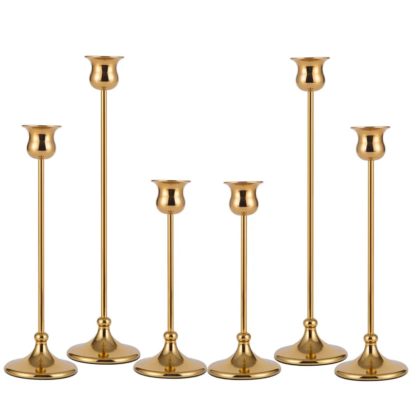 Taper Candle Holder Tall Vintage Metal Candlestick Holders Candle Stick Candelabra for Halloween Thanksgiving Christmas Holiday Wedding (Gold, 2 Sets (6 pcs))