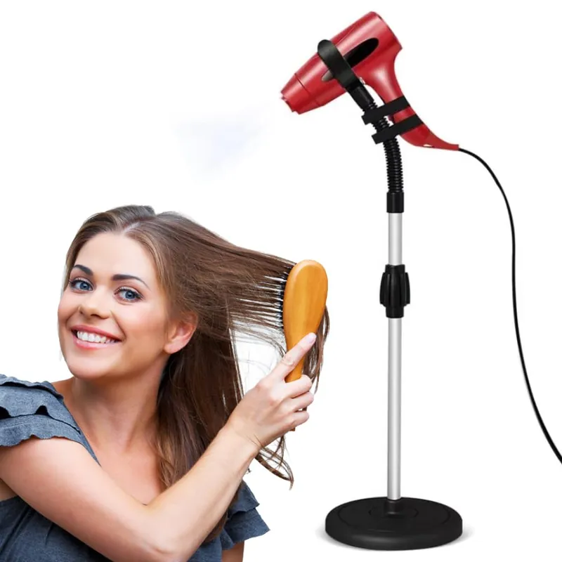 Amersis Hair Dryer Stand Holder 360 Degree Rotation Lazy Adjustable Height Hands-Free Compatible with Compact Styling Tools Blow Dryer Holder for Countertop
