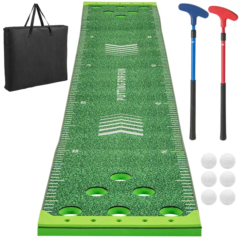 ULTIMATE Golf Game Set, Indoor Outdoor 11FT Putting Green Mat w/ 2 Adjustable Putters, 6 Balls & 12 Hole Covers, Golf Pratice Training Mat for Party, Backyard, Home and Office