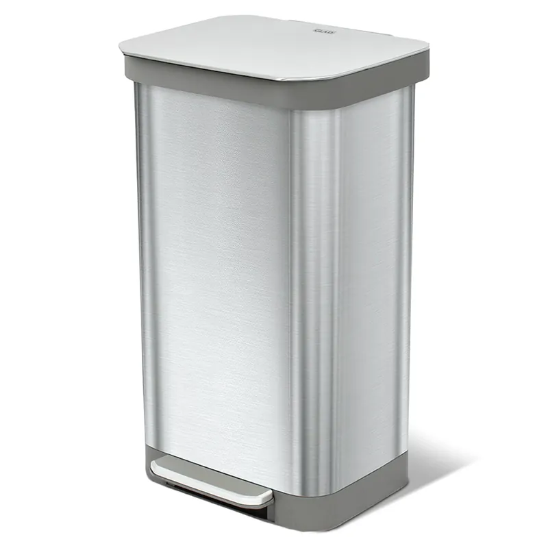 Stainless Steel Step Trash Can, Series 2 with Clorox Protection - Large Metal Kitchen Garbage Bin