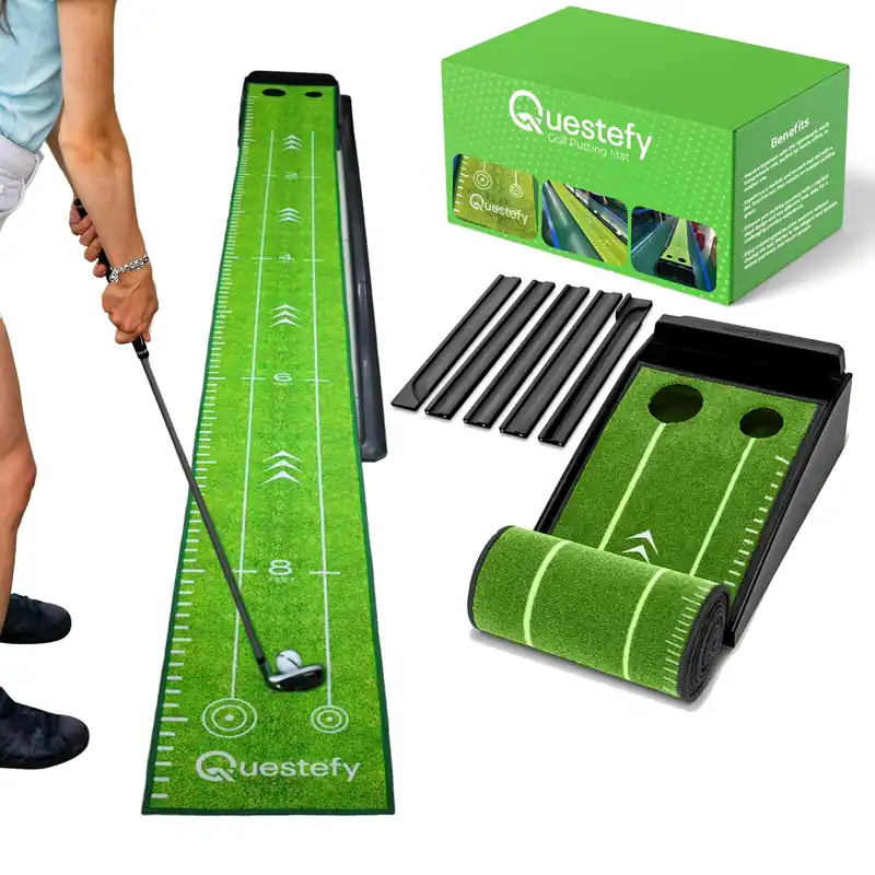 Putting Green Indoor Wrinkle-Free Golf Mat with Auto Ball Return Non-Slip Surface & Alignment Markings for Accurate Putting Practice at Home, Office & Outdoors Improve Stroke Control & Precision