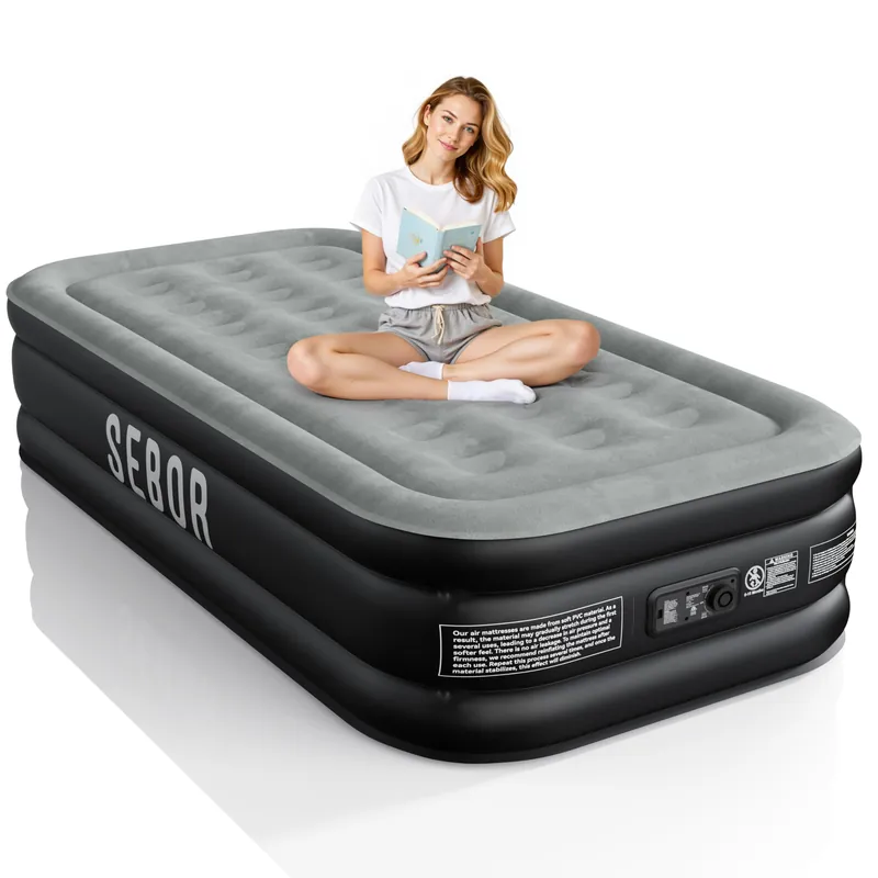 Sebor Air Mattress Twin with Built-in Pump 18", Comfortable Self-Inflating Air Mattress with High-Speed Pump, Durable Blow Up Mattress Twin with Storage Bag for Guests, Camping, Travel