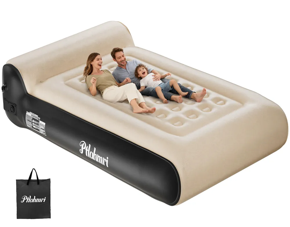 Ptlahmri Queen Air Mattress Full with Built in Pump for Camping 16" High Speed Inflatable Mattress Inflation Completed in 3 Minutes, Luxury Blow up Mattress Comfort Flocked Airbed for Guest,Home
