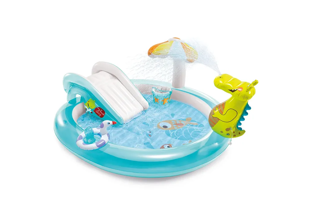 Intex Gator 6.6‘ x 5.6‘ x 4" Outdoor Inflatable Kiddie Pool Water Play Swim Center