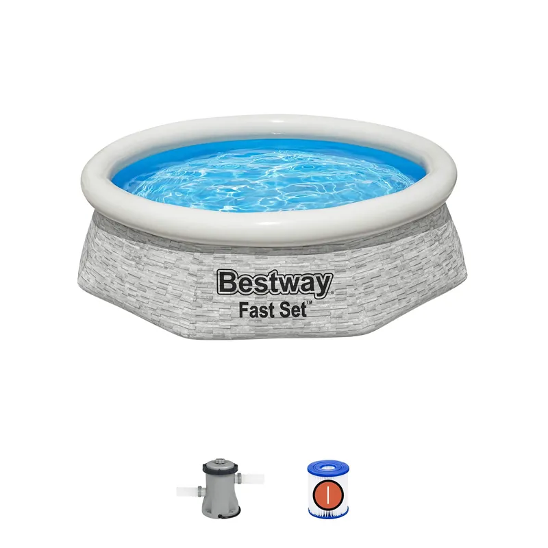 Bestway Above Ground Swimming Pool Set, 8‘ x 24" Round Inflatable Outdoor Backyard Pool with 497 Gallon Water Capacity and 330 GPH Filter Pump