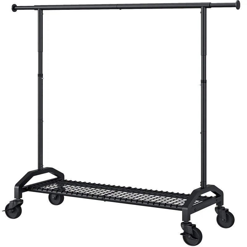 Wiracks Heavy Duty Clothes Rack for Hanging Clothes 350lbs Clothing Rack 3" industrial Wheels 51 to 71" W x 16.53" D x 65" to 71" H Adjustable Rolling Clothes Rack Coat Rack Garment Rack Black