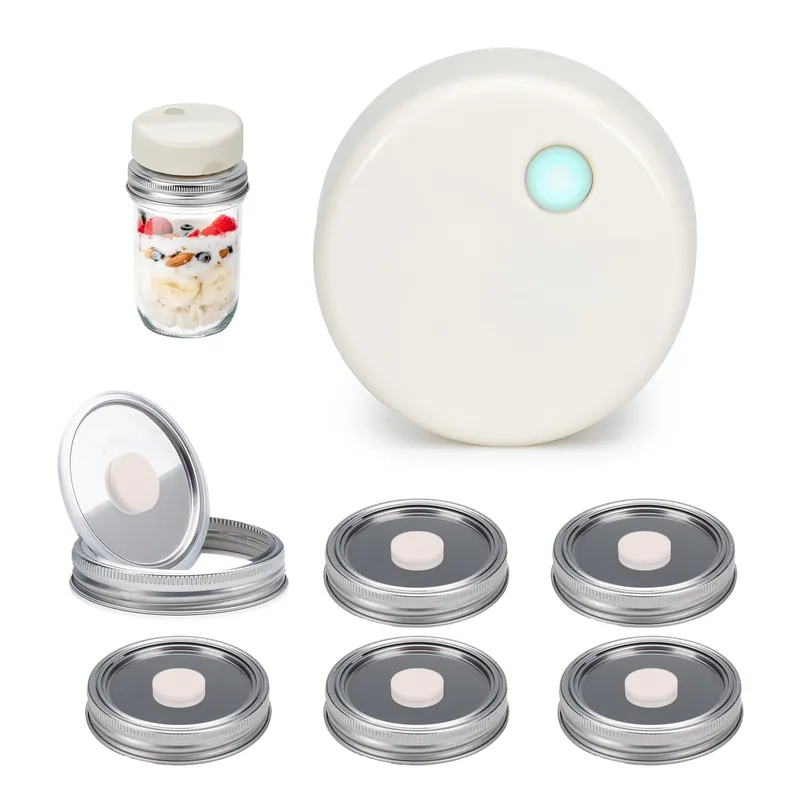 SealVax Mason Jar Vacuum Sealer Kit – Auto-Stop Electric Vacuum Sealer with Reusable Stainless Steel Lids, Compatible with Ball & Kerr Canning Jars.( White Valve )