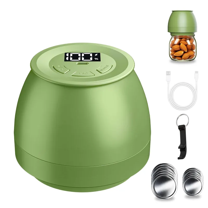 Zivif Electric Mason Jar Vacuum Sealer, Rechargeable Vacuum Sealing Kit for Wide & Regular Mouth Mason Jars, Automatic Jar Sealer for Canning and Food Storage, Includes Lids & Accessories, Green