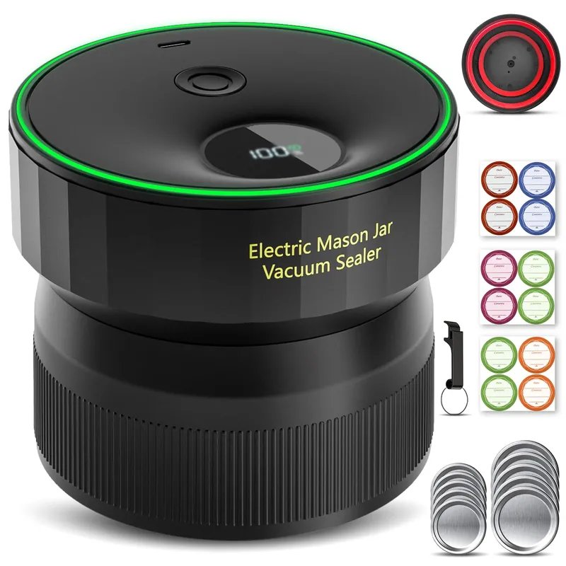 2026 Upgraded Mason Jar Vacuum Sealer, Electric Vacuum Sealer for Regular Mouth and Wide Mouth Canning Jars, Fully Automated and Portable