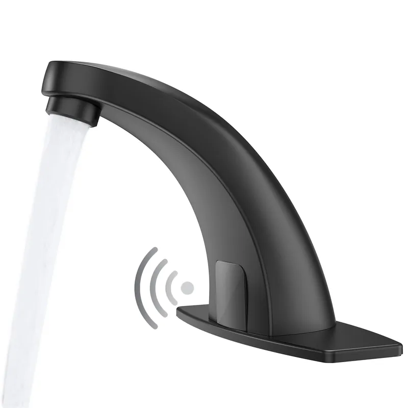 Touchless Bathroom Sink Faucets, Greenspring Automatic Faucet Bathroom Commercial Motion Sensor Faucet Battery or Plug-in Powered with Control Box and Temperature Mixer, Black