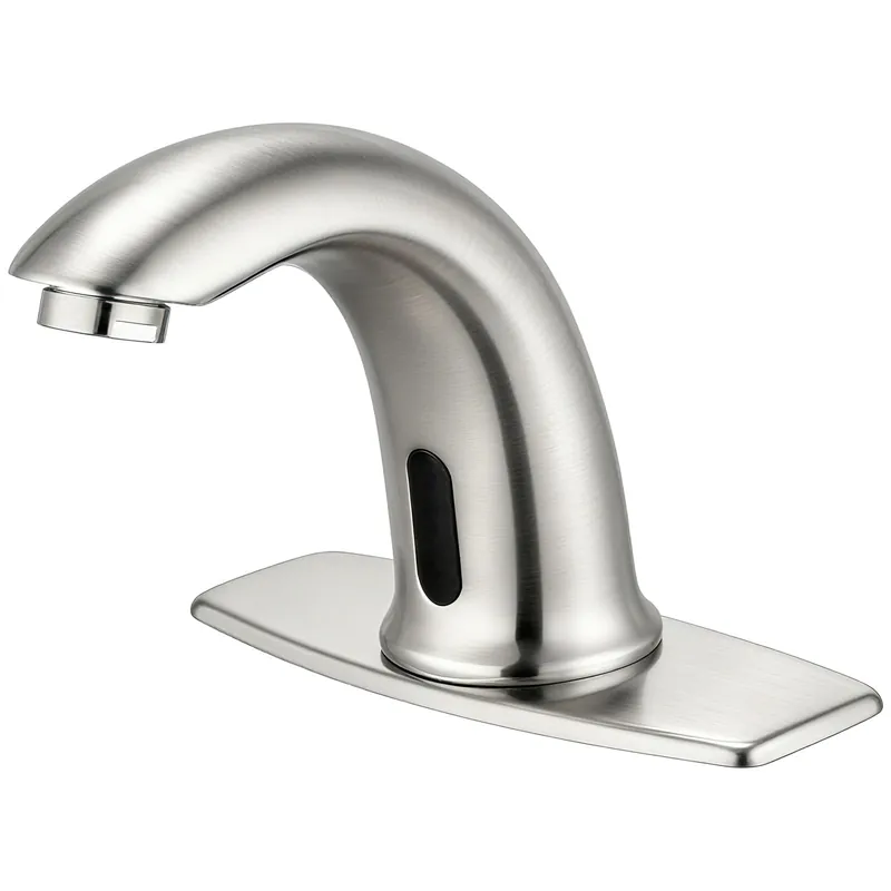 Touchless Bathroom Sink Faucet Automatic Motion Sensor Hands Free Faucet with Hole Cover Plate Water Valve,Commercial Solid Brass Faucet,1 Hole or 3 Hole,Brushed Nickel