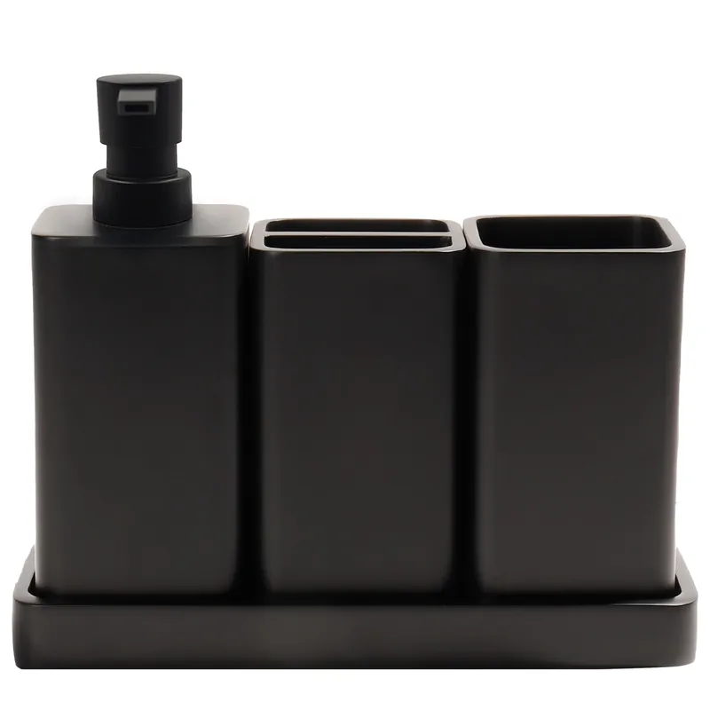 YMXYJM Bathroom Accessories Set, 4 Pcs Bathroom Accessory Set, Soap Dispenser, Toothbrush Holder, Qtip Holder Set, Bathroom Sets Complete, Bathroom Sink Set for Modern Home,Matte Black