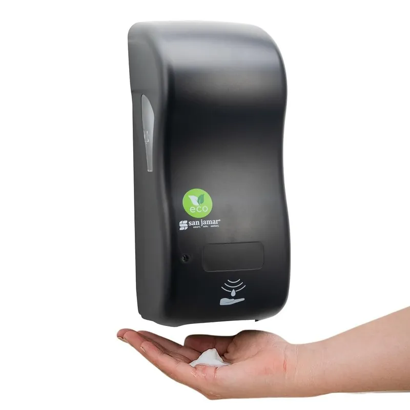 San Jamar Ecologic Rely Recycled Plastic Hybrid Electronic Foam Soap Dispenser, Refillable Soap Dispenser, Wall Mounted Dispenser with Zero Waste for Home and Business, 900 Ml, Black Pearl