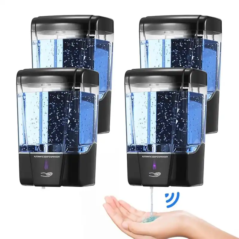 4 Pack Automatic Soap Dispenser Touchless,600 ml / 20 oz Commercial Hand Soap Dispenser,Wall Mount Hand sanitizer Dispenser for Bathroom Offices Home Kitchen Hotel(Black)