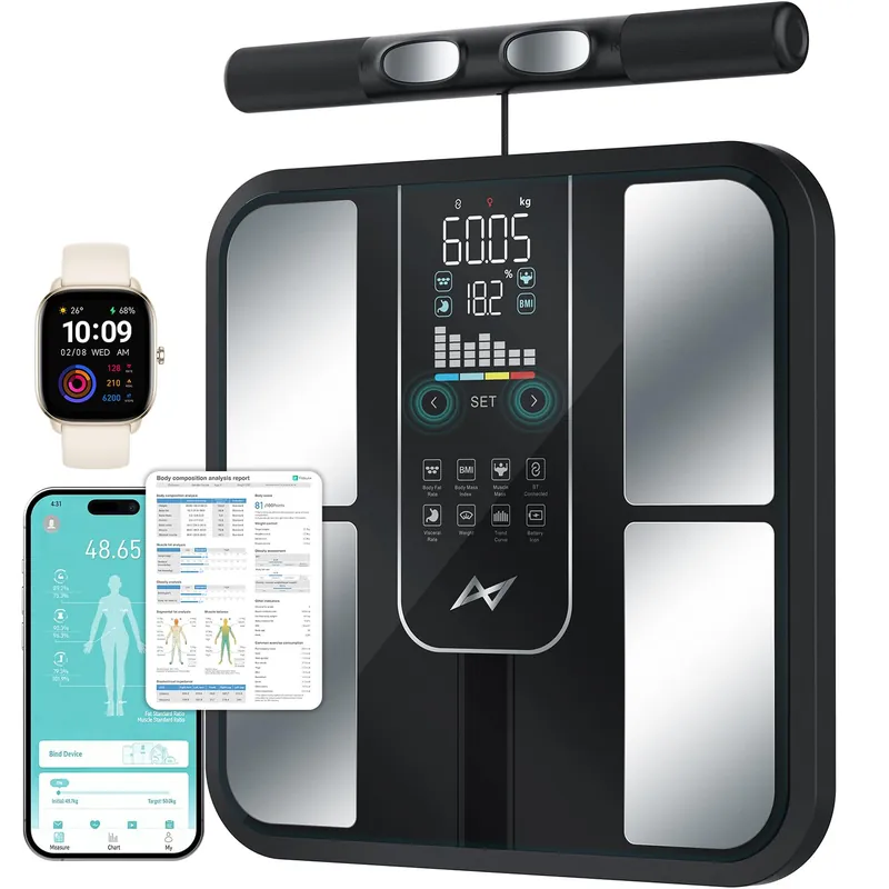 AXV Scale for Body Weight, 8-Electrode Smart Digital Bathroom Scale with BMI Body Fat Muscle Mass, Body Composition Scale, 7-in-1 Large VA Display