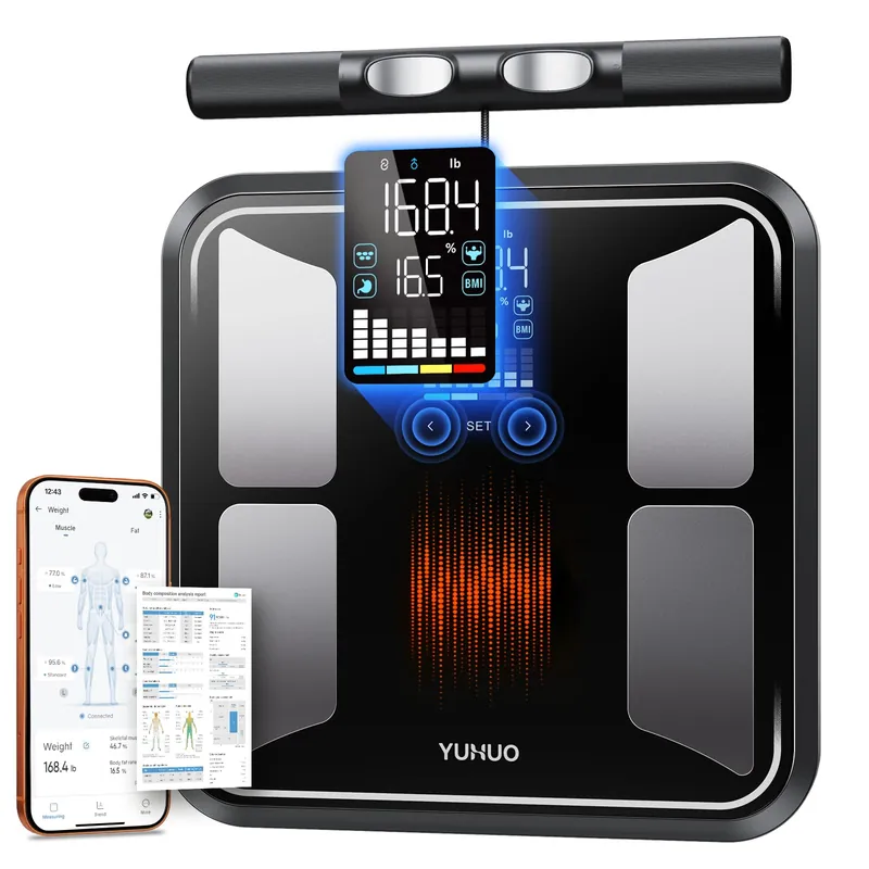 YUHUO Smart Scale for Body Weight, 8-Electrode Dual-Frequency BIA Digital Bathroom Scale with Full Body Composition Analysis for BMI, Body Fat, Muscle Mass, Segmental Analysis, 28 Metrics in APP