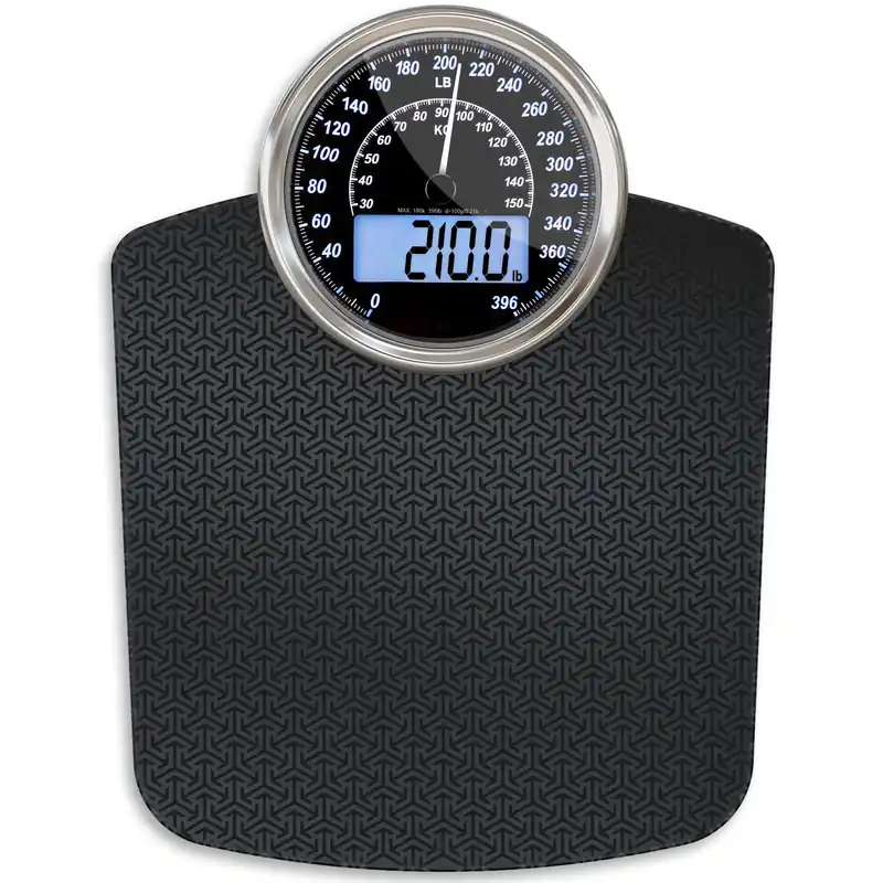 Adamson Hybrid 2-in-1 Analog & Digital Weighing Scale for Body Weight up to 400lbs - Thick Tempered Glass - Extra Large Display - Easy to Read Digital Bathroom Scale - New Version - Black Matrix