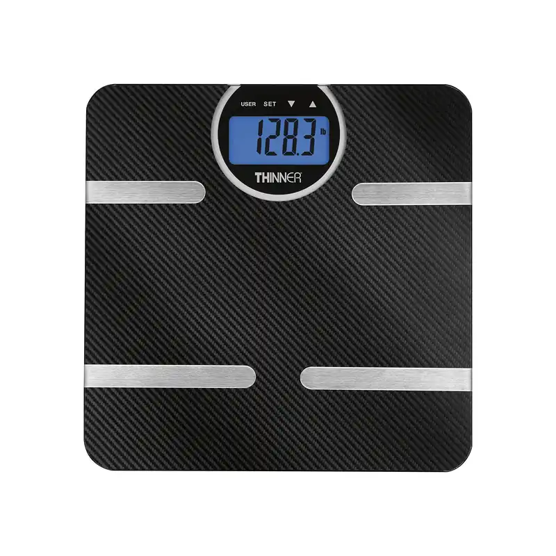 Thinner by Conair Scale for Body Weight, Digital Bathroom Scale with Body Fat, Muscle and BMI in Black