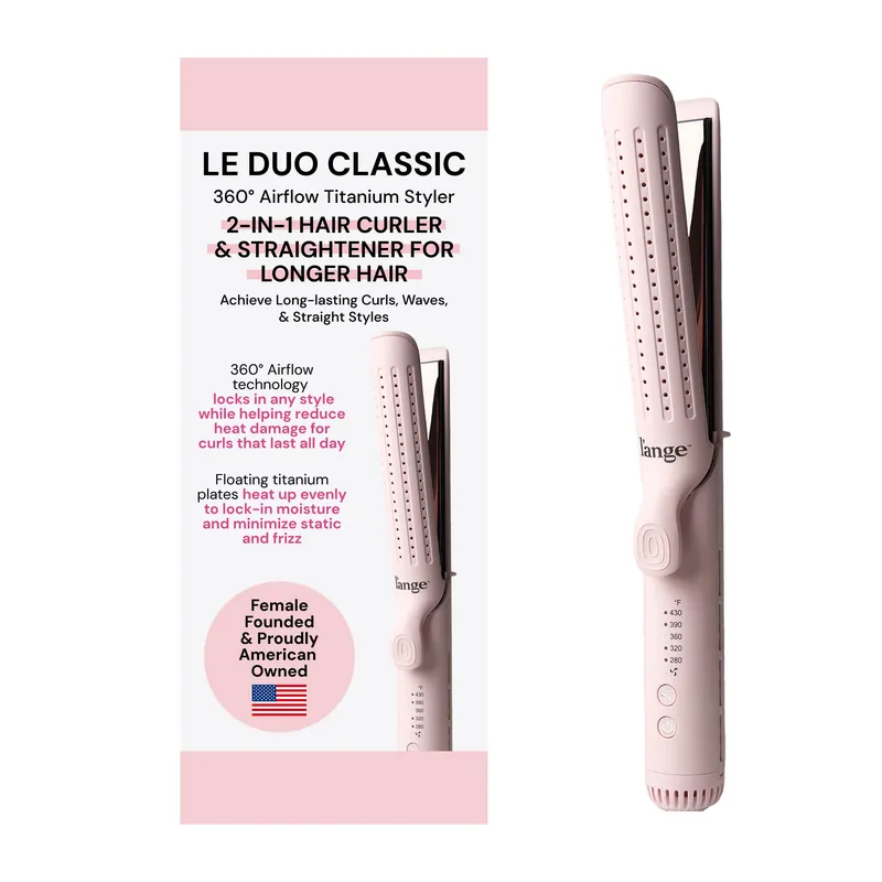 L‘ANGE HAIR Le Duo Grande 360° Airflow 2 in 1 Straightener and Curler 1 Inch Curling Wand & Titanium Flat Iron with 5.3" Plates Hair Straightener & Curler for Long Hair (Blush)