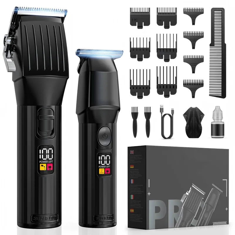 Professional Hair Clippers for Men Cordless Beards Trimmers Kit with LED Display Electric Beard Trimmer for Kid Rechargeable Trimmer Haircut Grooming Kit Gift for Men Women Barber Kids (Black)