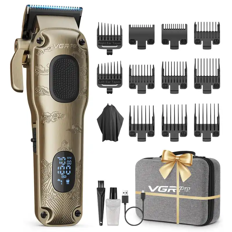 VGRPRO Hair Clippers for Men Professional, Cordless & Corded Barber Clippers for Hair Cutting with Package Case, Electric Grooming Kit for Home & Barber Use, LED Battery Display, Birthday Gift for Men